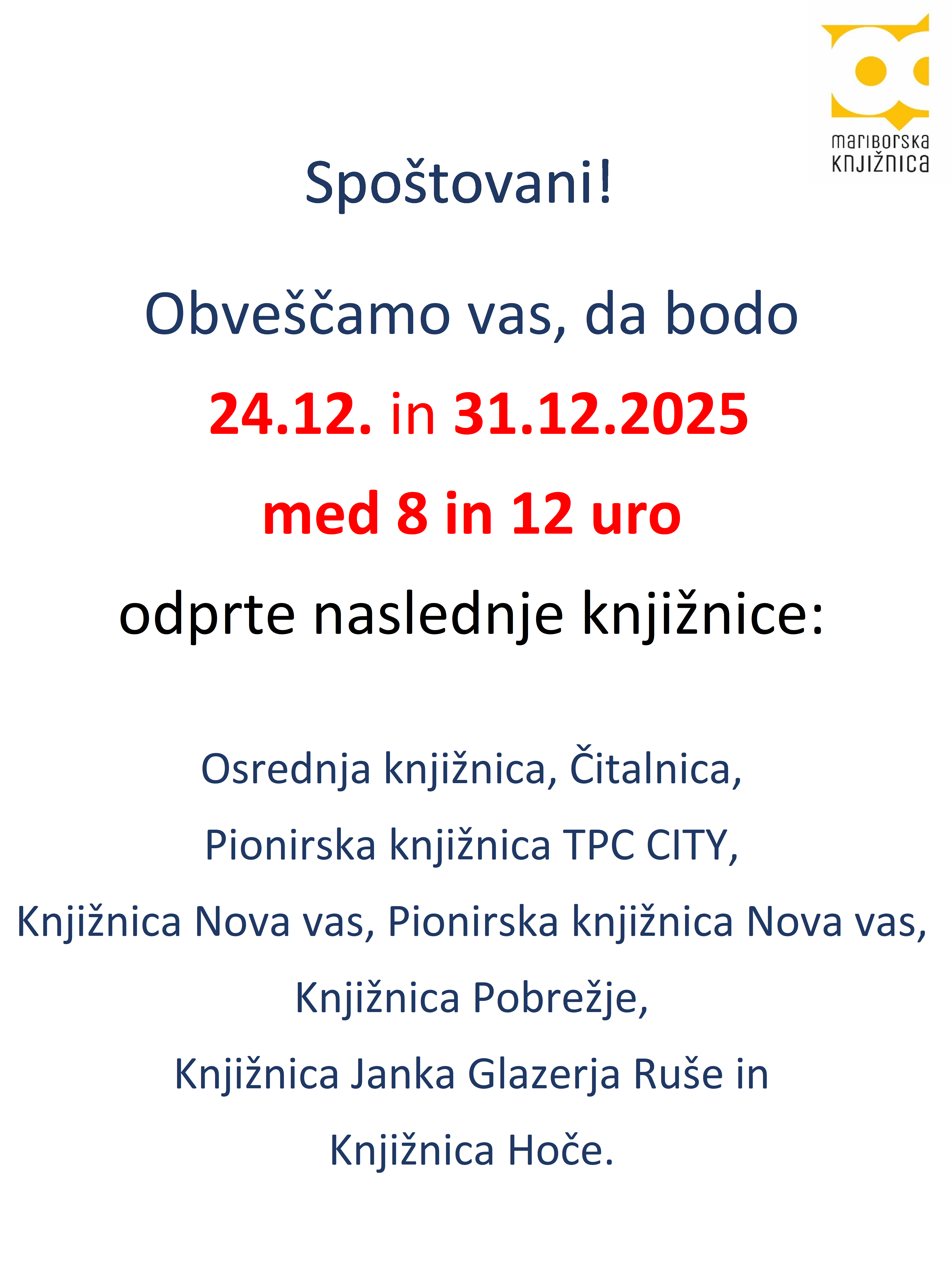 Knjižnica Lovrenc odpiralni čas